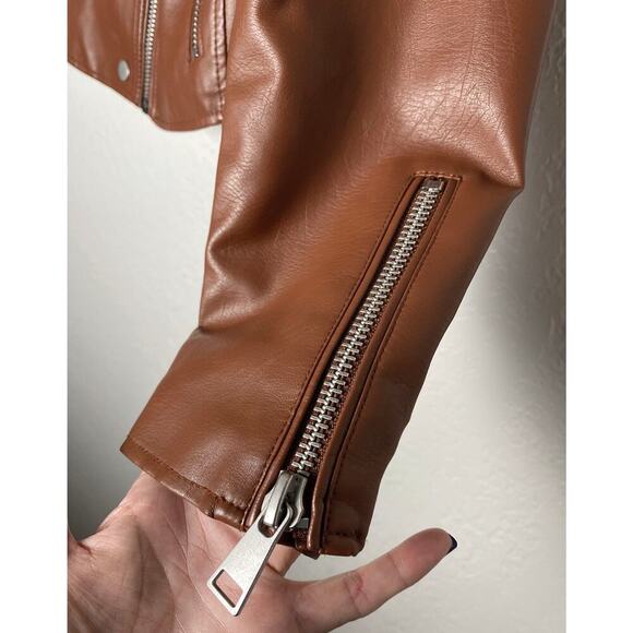 Anthropologie Women's The Saige Faux Vegan Leather Moto Jacket Brown City Biker - Picture 7 of 12